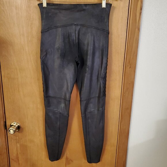 SPANX Moto Faux Leather High Rise Leggings Contour Power Waist Black Womens XL - Picture 5 of 6